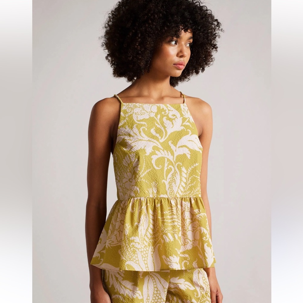 Ted Baker Mahbel Textured Floral Cami Top in Yellow Peplum size 1